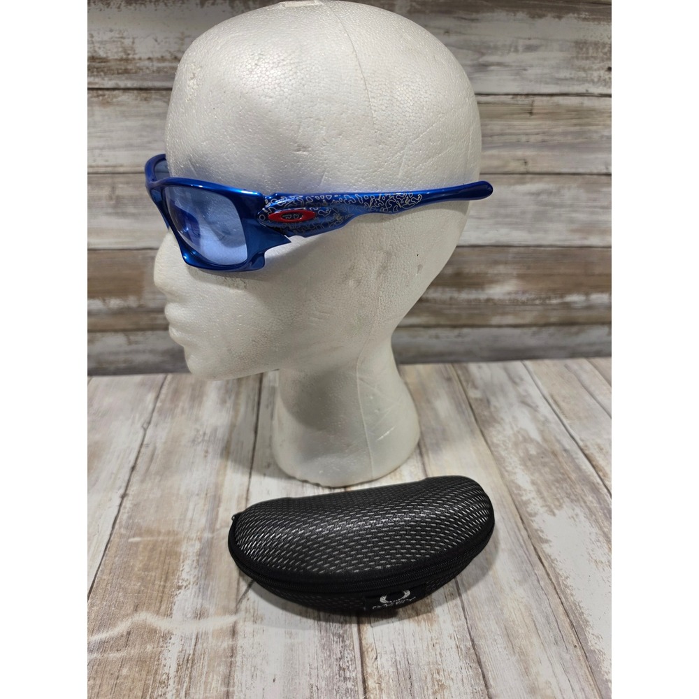 Vintage Oakley Straight Jacket Blue Custom Tribal Artwork Sport Sunglasses Case
